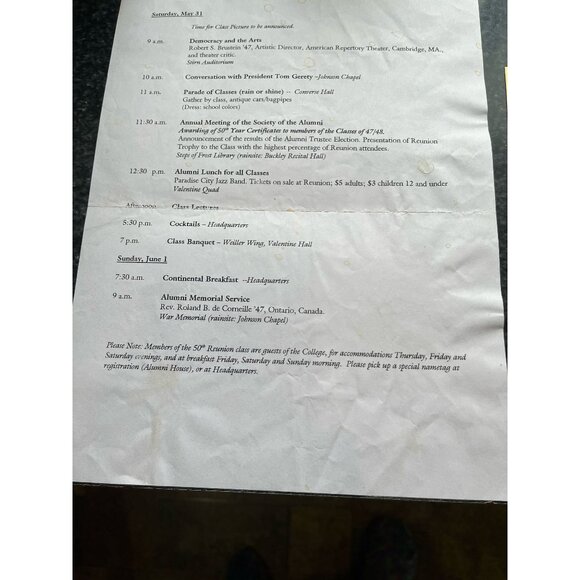 Vtg Amherst College 50th Reunion Book May 28-June 1 1997 Letter From Tom Gerety - Picture 9 of 9